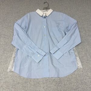 Sacai Lace Back Button Down Shirt Size 2 Blue White Contrast Collar Japan 13-017